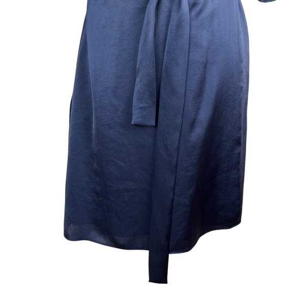 ARITZIA WILFRED Free Lune Classy Navy Blue Satin Puff Sleeve Wrap Dress Medium - Picture 6 of 13